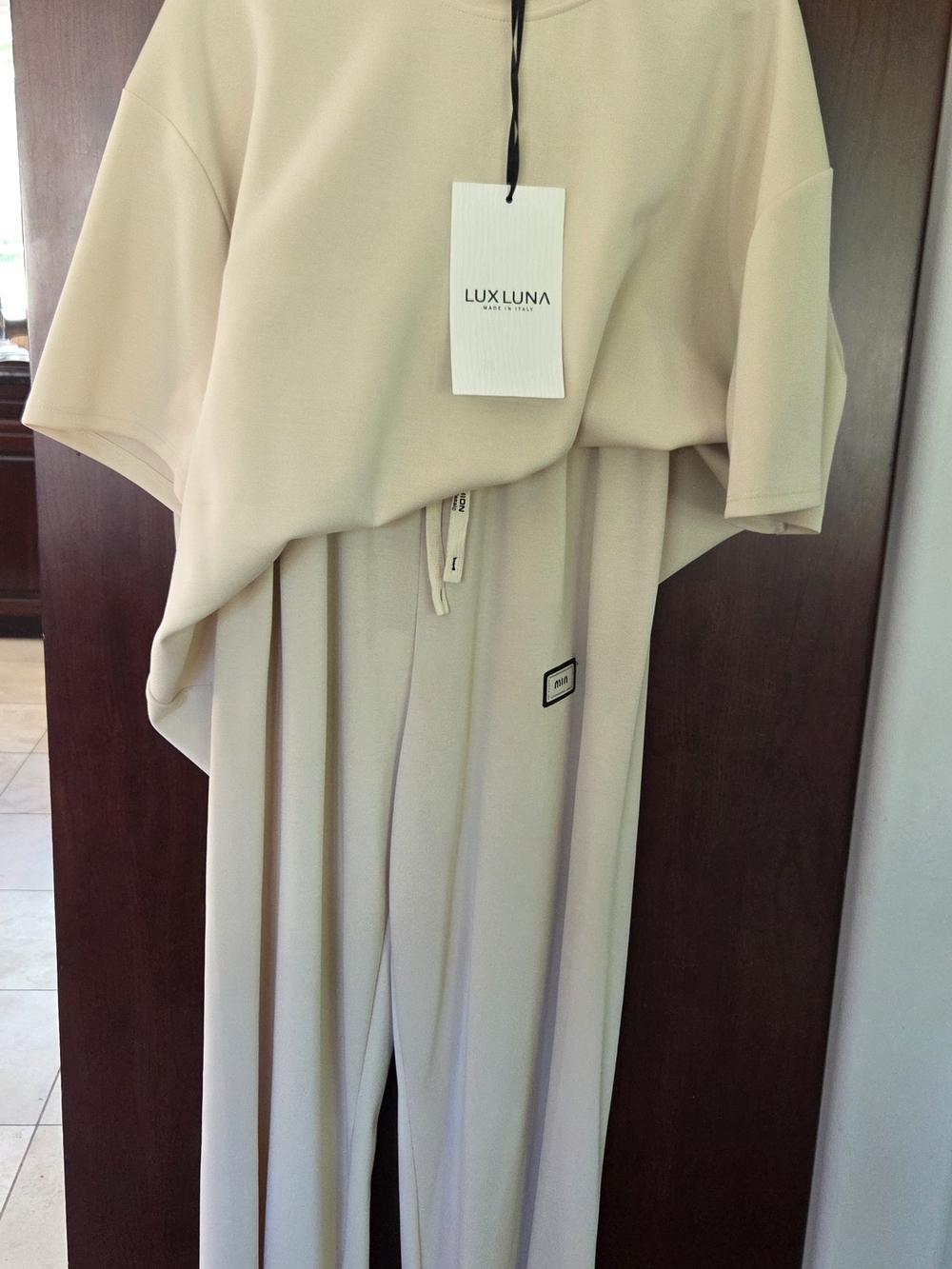 Cream Wide-Leg Jumpsuit with Drawstring Waist